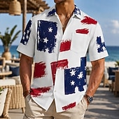  4 de julio de 2026, 250 aniversario Hombre Bandera estadounidense Camisa Camisa de verano Manga Corta Patriótico Diario Ropa de calle Verano Primavera Cuello Vuelto Impresión 3D Un bolsillo delantero