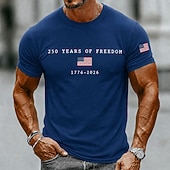 baratos Camisetas Patrióticas 250-2026 250º Camiseta Masculina com a Bandeira dos EUA 1776 Camiseta de Manga Curta Estampa 3D Decote Redondo Patriótica Diário Festival Azul Preto Branco Roupas de Verão e Primavera S M L XL XXL XXXL