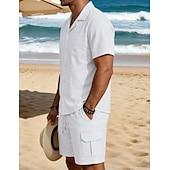 economico Camicie di lino-Per uomo Due pezzi Set Camicia Set estivo E Shorts Impostare Semplice Casuale Quotidiano Spiaggia Collo ripiegato Manica Corta Estate Primavera Moda Casual Confortevole Abbigliamento