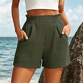 abordables Pantalones cortos bermudas-Mujer Pantalones cortos Burmuda Pantalones cortos de playa Vacaciones Básico Corto Alta cintura Casual Playa Vacaciones Negro Azul Oscuro Verde Militar Albaricoque Verano