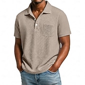 cheap Men's Classic Polo-Men's Golf Shirt Waffle Knit Polo Shirt Casual Business Classic Short Sleeve Fashion Modern Solid Color Plain Buttons Summer Spring All Seasons Regular Fit White Light Green Burgundy Navy Blue Dark