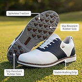 abordables Zapatos de Golf para Hombres-Zapatillas de golf impermeables sin tacos para hombre, con cordones, de microfibra con aspecto de piel y suela de goma antideslizante.