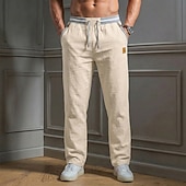 abordables Clásico-Hombre Pantalones de lino Pantalones Pantalones de verano Correa Cintura elástica Pierna recta Plano Comodidad Transpirable Longitud total Casual Diario Playa Vacaciones Moda Azul Piscina Caqui Rígido