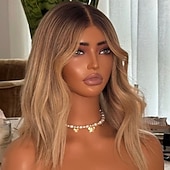 abordables Pelucas delanteras del cordón de cabello natural-Human Hair 5x5 Closure 13x4 Lace Front Wig Middle Part Brazilian Hair Wavy Blonde Multi-color Wig 150% 180% Density with Baby Hair Ombre Hair Natural Hairline 100% Virgin Glueless For Women Short