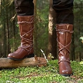 abordables Calzado-Medieval Renacimiento Zapatos Botas Botas hasta la rodilla Pirata Vikingo Cruzado Plano Disfraz Hombre Celta Pirata Víspera de Todos los Santos Mascarada Fiesta y Noche LARP Feria Ren Adultos Adulto