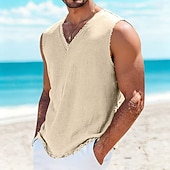  Per uomo Canotta in lino Maglietta senza maniche Senza Maniche Scollo a V Estate Semplice Moda Designer Essenziale Morbido Casuale Spiaggia Vacanza Nero Rosso Blu marino Maglietta Top per Uomo