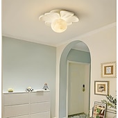 ieftine Montaj Plafon-Lampă de tavan semi-încastrată, corp de iluminat modern pentru hol, cu floare verde din rășină, bec inclus, lumini 3D cu lună pentru insulă de bucătărie, dormitor, living, verandă, coridor