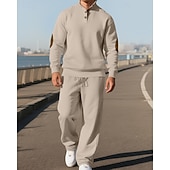 cheap Tracksuits-Men's Tracksuit Jogging Suit Workout Suits Drawstring with Pocket Solid Colored Athletic Clothing Set Fall Black White Outdoor Travel Sports Windproof Warm Breathable Long Sleeve Sport Activewear
