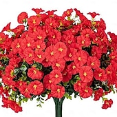  8 Bundles Artificial Flowers for Outdoors, Fake Plastic Morning Glory Petunias Plant, Faux Colorful Silk for Outside Planter Garden Front Porch Door Spring Summer Decor