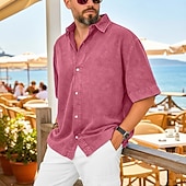 baratos camisas masculinas casuais-Camisa Casual Masculina SoftFade™ Camisa Vintage Camisa Lavagem Ácida Preta Rosa Roxa Verde Azul Profundo Manga Curta Gola Lisa Casual Dia a Dia Roupa Simples Moda Retrô Vintage Casual
