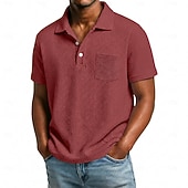 cheap Men's Classic Polo-Men's Golf Shirt Waffle Knit Polo Shirt Casual Business Classic Short Sleeve Fashion Modern Solid Color Plain Buttons Summer Spring All Seasons Regular Fit White Light Green Burgundy Navy Blue Dark