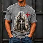  Homens Cavaleiros Templários Camisa Acid Wash Camiseta pesada Manga Curta Camiseta DTG Gola Redonda Camisa Moda Diário Retro Vintage Rua Feriado Azul Preto Verde Primavera Verão Roupa S M L XL XXL