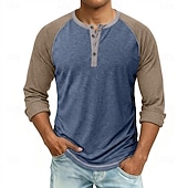 abordables T-shirt Henley décontracté-Homme Chemise Henley T-shirt T-shirt de base-ball manche longue Bloc de Couleur Designer Basique Classique Manche raglan Henley Occasionnel Quotidien Extérieur Été Printemps Automne Bleu Noir bleu