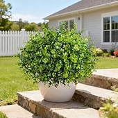 baratos Plantas e Folhagens Artificiais-12 ramos de plantas artificiais para decoração de primavera e verão, eucalipto falso de plástico resistente aos raios UV, com aparência realista, ideal para vasos em varandas, terraços, jardins e