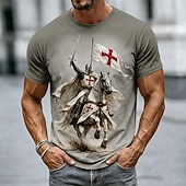  Hombre Caballo Caballeros templarios Cruz Camiseta Manga Corta Camiseta Impresión 3D Cuello Barco Camisa Religioso Calle Fiesta oscura Negro Caqui Todas las Temporadas Ropa S M L XL XXL XXXL