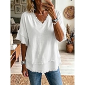  Per donna Blusa Volant Tinta unica Moda Quotidiano Elegante Manica Corta Scollo a V Top Regolari Casuale Quotidiano Blu Bianco Giallo Rosa Estate Primavera