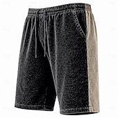 cheap Casual Shorts-Men's Shorts Summer Shorts Casual Shorts Acid Wash Shorts Pocket Elastic Waist Color Block Solid Washed Comfort Breathable Knee Length Casual Outdoor Beach Vacation Fashion Black Khaki Micro-elastic