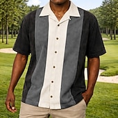 cheap Men's Smart Casual Shirts-Men's Shirt Casual Shirt Button Up Shirt Garment Dyed Acid Wash Shirt Blue Burgundy Purple Green Gray Short Sleeve Vertical Stripes Cuban Collar Casual Daily Color Block Clothing Apparel Elegant