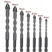 cheap Drill Bit Set-7Pcs Tungsten Carbide Drill Bits, Tungsten Carbide Tip, Hex Shank, Non-Slip Design, Suitable for Glass, Concrete, Brick, Wood, Plastic, Ceramic Tile, Mirror Drilling