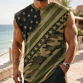  4 de julio de 2026, 250 aniversario Hombre camuflaje Bandera de EE. UU. Camisetas Interiores Sin Mangas Camiseta Impresión 3D Cuello Barco Camisa Patriótico Diario Calle Marrón Verde Trébol Caqui