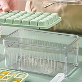 abordables Utensilios para el hielo-Bandeja para cubitos de hielo de 28/56 compartimentos con tapa y un solo botón. &amp;Contenedor, máquina para hacer cubitos de hielo de fácil extracción con cuchara &amp;Recipiente de almacenamiento, molde de