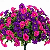  8 Bundles Artificial Flowers for Outdoors, Fake Plastic Morning Glory Petunias Plant, Faux Colorful Silk for Outside Planter Garden Front Porch Door Spring Summer Decor