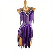 ieftine rochie de concurs-Dans Latin Costum de Dans Rochie Franjuri Culoare Pură Despicare Pentru femei Antrenament Performanță Fără manșon Chinlon Spandex