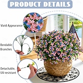 baratos Flor artificial-12 ramos de flores artificiais patrióticas com folhas de eucalipto, decoração vermelha, branca e azul para o 250º aniversário dos EUA, Dia da Memória e Dia dos Veteranos.