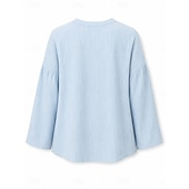 cheap Shirts-Women's Shirt Cotton Linen Shirts Cotton Blend Blouse Solid Color Plain Basic Long Sleeve Notched Neck Regular Tops Casual Daily White Sky Blue Spring Fall