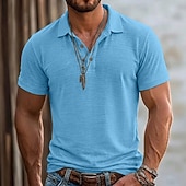 baratos Polo Clássico Masculino-Homens Camisa de linho Camisas Polo Casual Férias Clássico Manga Curta Férias Moda Tecido Textura Botões Verão Primavera Normal Azul Céu Preto Rosa Verde Azul Claro Camisa de linho