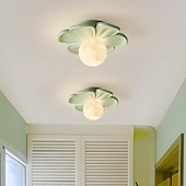 ieftine Montaj Plafon-Lampă de tavan semi-încastrată, corp de iluminat modern pentru hol, cu floare verde din rășină, bec inclus, lumini 3D cu lună pentru insulă de bucătărie, dormitor, living, verandă, coridor