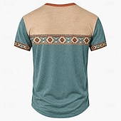 levne Vintage &amp;amp; Retro-Pánské Geometrický Americká americká vlajka Geleneksel Tričko Tričko Henley Trička Krátký rukáv Designové Základní Cikánské Ležérní Denní Venkovní Léto Jaro Jezerní modrá Světle zelená Námořnick
