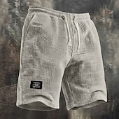 cheap Casual Shorts-Men's Waffle Shorts Summer Shorts Beach Shorts Casual Shorts Drawstring Elastic Waist Solid Color Comfort Knee Length Daily Outdoor Streetwear Vacation Fashion Black White Micro-elastic