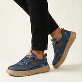 economico Scarpe Casual con Lacci-Sneakers casual da uomo in denim blu, stringate, leggere e comode, scarpe basse alla moda per tutti i giorni, viaggi, uscite del fine settimana e stile smart casual.