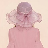 voordelige Feesthoeden-hoed Organza Zomerhoed Slappe hoed Bruiloft Elegant Romantisch Dame Met Strik Helm Hoofddeksels