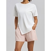  Dames zomer T-shirt met verkoelende eigenschappen – sneldrogend, ademend, effen T-shirt met asymmetrische zoom voor een casual look. &outdoor kleding