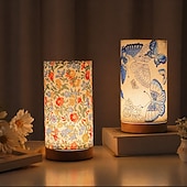ieftine Lămpi de masă-Lampă de masă USB cu abajur din material textil – florală &amp;Design fluture albastru, lumină de noapte reglabilă în 3 culori, lampă decorativă ambientală pentru dormitor, living, noptieră, sufragerie