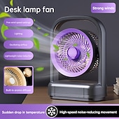abordables Ventiladores-Ventilador de escritorio con luz y difusor de aromas, ventilador de mesa oscilante de 5 velocidades para oficina o dormitorio, ventilador USB personal silencioso con luz nocturna LED. &amp;Bandeja para