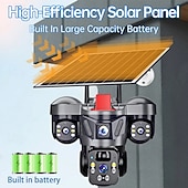 お買い得  屋外IPネットワークカメラ-ソーラー電源式屋外セキュリティカメラ、4KトリプルレンズワイヤレスWiFi PTZカメラ、3画面ディスプレイ、人体検知、フルカラーナイトビジョン、双方向音声、IP66防水、内蔵バッテリー