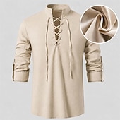 baratos Tops-Medieval Renascentista Camisa Pirata Viking Mistura com algodão e linho Fantasia Homens Viking Pirata Dia Das Bruxas Carnaval Espetáculo LARP Ren Faire Adulto Camisa