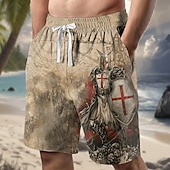 economico Retro Vintage &amp; Etica-Per uomo Cavalieri Templari Croce Pantaloncini da tuta Shorts da Spiaggia Pantaloncini in spugna Misura del girovita medio Religioso Quotidiano Abbigliamento casual alla moda Ferie Stampa 3D Coulisse