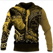 cheap Halloween Hoodies &amp; Sweatshirts-Men's Viking Warrior Graphic Prints Viking Hoodie Hoodies Sweatshirt Daily Classic Casual Long Sleeve Hooded Holiday Going out Streetwear Black Yellow Red Blue Print Spring &amp;  Fall Designer S M L XL