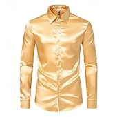 cheap Men's Satin Shirts-Men's Shirt Satin Shirt Dress Shirt Button Up Shirt Prom Shirt Gradient Wedding Formal Blue Silver Black Yellow Long Sleeve Turndown Spring All Seasons Clothing Apparel Plain