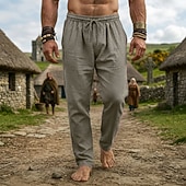 abordables Fondos-Medieval Renacimiento Pantalones Vikingo Tejido con 95% de mezcla de lino Plano Disfraz Hombre Víspera de Todos los Santos Carnaval Rendimiento LARP Feria Ren Adulto Pantalones