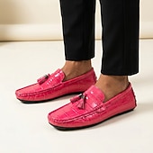 voordelige Casual loafers-Rode heren loafers met krokodillenprint en kwastjes – elegante geklede schoenen, ademend leren instapmodel – geschikt voor kantoor, avondfeesten en speciale gelegenheden