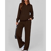 preiswerte Trainingsanzüge-Damen Pullover-Trainingsanzug-Sets 2-teiliger Trainingsanzug Lounge-Outfits  Kordelzug mit Tasche Einfarbig Sportbekleidungsset Herbst Dunkelgrau Schwarz Fitnessstudio Fitnesstraining Leger Winddicht