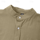 voordelige Klassiek-Voor heren Overhemd Linnen overhemd Zomer overhemd Strand Kleding Overhemd met bandkraag Overhemd met knopen Effen Kleur Casual Vakantie Zwart Wit Blozend Roze Oranje Korte mouw Mandarijn Kraag Zomer