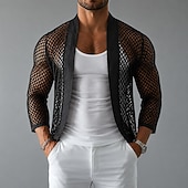 abordables Camisas informales elegantes para hombre-Hombre Camisa Camisa casual Camisa Jacquard Negro Manga Larga Plano Sin Cuello Casual Diario Malla Ropa Elegante Moda Moderno Casual
