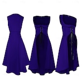 voordelige Jurk-Retro vintage Middeleeuws Renaissance Tot de enkel Jurken Lijfje Mouwloos Boers Veters Kostuum Dames Fantasie Halloween Carnaval Renaissance beurs LARP Volwassenen Kleding