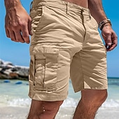 abordables Día festivo-Hombre Bermudas Pantalón Corto Cargo Pantalón corto Multi bolsillo Pierna recta Plano Comodidad Suave Longitud de la rodilla Casual Playa Festivos Moda Ropa de calle Negro Azul Marino Microelástico